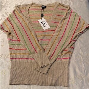 VINTAGE Dolce & Gabbana Metallic Stripe Knit Top D&G • XL • Shimmer V-Neck Y2K